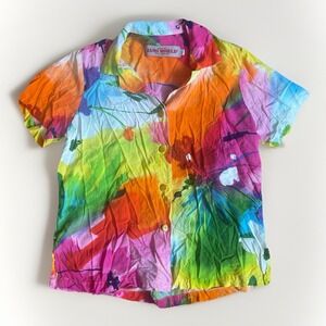 Jams World Women's XS Aloha Floral Short Sleeve Button Front Shirt Abstract